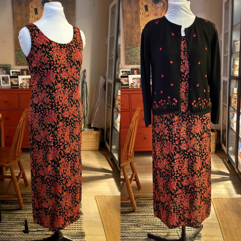 Coldwater Creek: Red & Black Dress and Sweater Set